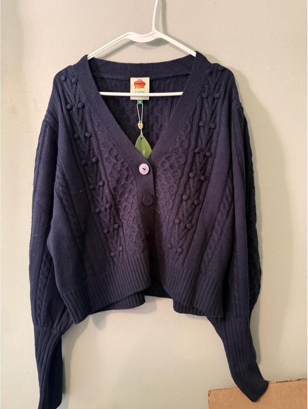 Farm to rio Navy Blue Mixed Stitches Knit Cardigan